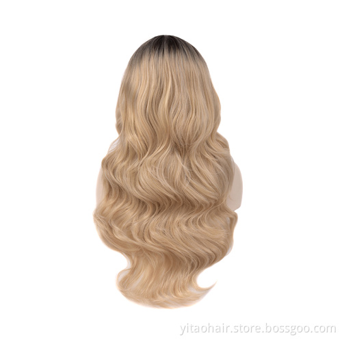 Synthetic Lace Front Hair Wig Blonde Long Straight Razer French Style Technique Wave Color Small Weight Material Silky Brown